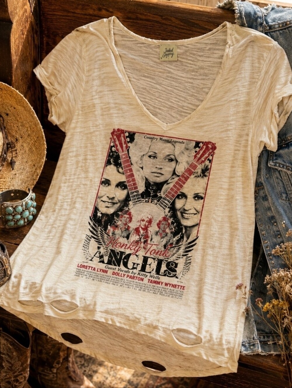 Jaded Gypsy Honky Tonk Angels Tee L/XL Dolly Parton Loretta Lynn USA Made Boho